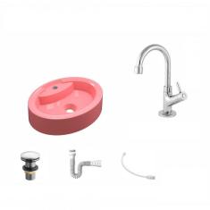 Imagem de Kit Cuba OV43 com Torneira 1198 Metal e Válvula Click 1 Polegada G e Sifão Pvc e Flexível Compace 