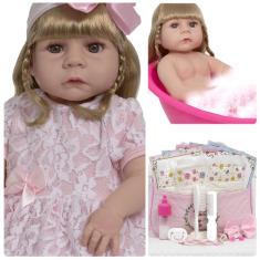 Imagem de Bebe Tipo Reborn Cabelo Comprido Completa 20 Acessórios