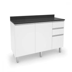 Imagem de Balcão Cozinha Com Tampo 1,20M Top Class 2 Portas 3 Gavetas Branco Brilho Batrol