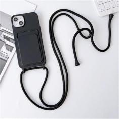 Imagem de Capa de telefone com cordão crossbody para iPhone 15 14 13 12 11 Pro Max SE X XR XS Max 7 8 Plus Capa de silicone líquido, BK, para iPhone 14Pro Max