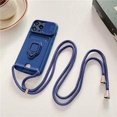 Imagem de Caso de anel de cartão de cordão de lente deslizante para Samsung S23 S22 Ultra Plus A52 A72 A22 A32 A12 A51 A13 A23 A53 A73 A71 Capa, azul marinho, para A12