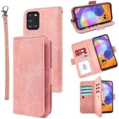 Imagem de Furiet Compatível com Samsung Galaxy A31 Capa carteira com alça de pulso, 9+ compartimentos para cartões, suporte de couro PU, suporte para cartão, acessórios de corpo inteiro, capa de celular para A