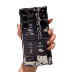 Imagem de XAVIBEETAG Capa de metal de vidro temperado para Samsung Galaxy S23 Ultra para meninos, homens e meninas, design traseiro de bateria PCB de telefone urbano compatível com capas S23 Ultra de 6,8