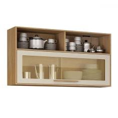 Imagem de Armário Aéreo Cozinha 120 Cm Salvador 1 Porta com Vidro Cinamomo/Off White - Valdemóveis