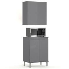Imagem de Armário De Cozinha Aéreo E Balcão Com Tampo Italy Cinza - Ej Móveis