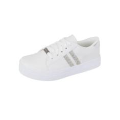 Imagem de Tênis Feminino Branco Casual Brilho Strass Prata Bellinda Shoes, Prata