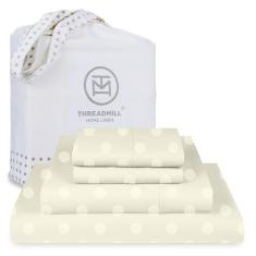 Imagem de Threadmill Jogo de cama casal de algodão | 100% algodão para cama de casal | Conjunto de lençóis de casal Damasco Jacquard com bolso profundo de 40,6 cm | Conjunto de cama refrescante de 4 peças de