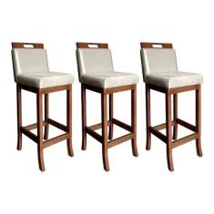 Imagem de Kit 3 Banquetas Altas em Madeira Maciça Florença Pinhao/bege