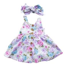 Imagem de Vestido Infantil Criança Menina Floral + Laço Cabeça