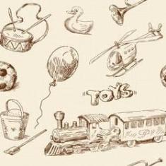 Imagem de Papel De Parede Adesivo Bege Vintage Brinquedos 2,70x0,57m