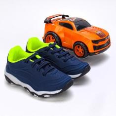 Imagem de Tênis Infantil Play Kidy  Marinho E Neon Com Brinquedo