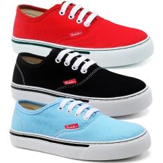 Imagem de Kit 3 Pares Tênis Casual Feminino Cadarço Bico Redondo e Sola Borracha Leve-Feminino