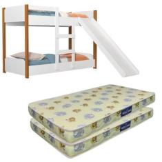 Imagem de Beliche Infantil Flora Com 2 Colchão E Escorregador Branco - Home As