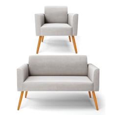 Imagem de Sofá Namoradeira Com Poltrona Pés Palito Castanho Marisa Veludo D03 - D\`rossi Cor Cinza