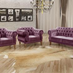 Imagem de Conjunto Sofá Duquesa Chesterfield 2 Lugares e 2 Poltronas Roxo