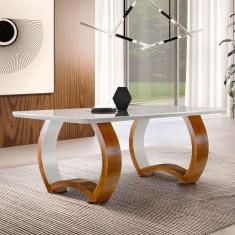 Imagem de Mesa em Madeira Maciça 180x90cm Tampo Vidro Bari Mobilare Cinamomo Imbuia/Off White