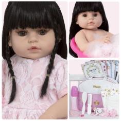 Imagem de Boneca Reborn Recem Nascida Menina Fofinha Bolsa 20 Itens - Cegonha Re