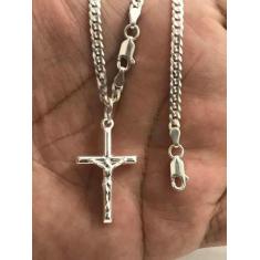 Imagem de Conj. Corrente Crucifixo E Pulseira Infantil Prata 925 - Lojas La&Ny
