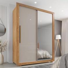 Imagem de Guarda-roupa com Espelho Solteiro 2 Portas 2 Gavetas Costa Rica Cinamomo/Off White