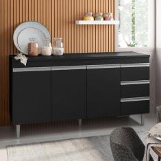 Imagem de Balcão para Cozinha 160cm Andréia 3 Portas 3 Gavetas sem Tampo Cor Preto - AJL