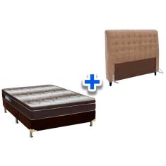 Imagem de Cama Box King CRC + Colchão Ortopédico Light Ortobom + Cabeceira Dama Suede Bege