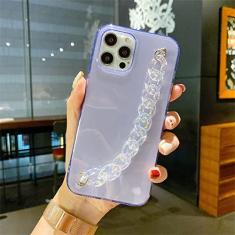 Imagem de Pulseira de pulso cristal transparente de luxo com corrente para iPhone 11 13 14 Pro XR Xs Max 12mini SE2 6 7 8 Plus Capa de silicone macio, roxa, para iPhone XS MAX