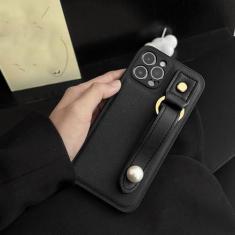 Imagem de Luxo sênior couro pérola suporte de pulso capa de telefone macia para iPhone 13 11 12 14 Pro XS MAX X XR 7 8 Plus MiNi SE 2 3 capa traseira, preta, para iPhone 13ProMax
