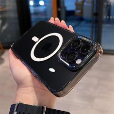 Imagem de Capa de telefone transparente magnética chapeada para iPhone 14 ProMax Plus 11 12 13 Pro Max Armor Lens Protection Capa rígida à prova de choque, preto transparente, para iphone 11