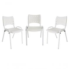 Imagem de Kit 3 Cadeiras Iso Para Escola Escritório Comércio Branca Base Branca