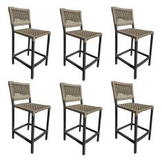 Imagem de Kit 6 Banquetas França Em Corda Náutica E Base Em Alumínio Preta Para área Gourmet Rami - Cor: Bege