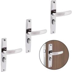 Imagem de Fechadura Para Porta Externa Aço Inox Cromado Kit 06 Un
