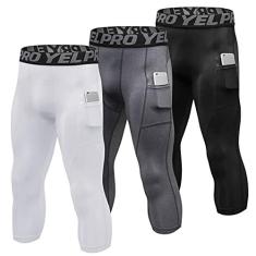 Imagem de calças de secagem rápida, Funien Calças de ioga de secagem rápida com 3 pacotes masculinos de cintura alta calça esportiva leggings calça de treino com bolso
