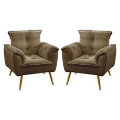 Imagem de Kit 2 Poltronas Decorativas Beta Com Puff Solar Para Sala de Estar Sued Capuccino Aradecor