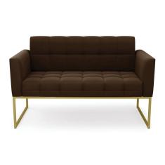 Imagem de Sofá Namoradeira Elisa Suede Marrom Base Metálica Industrial Dourada - D'rossi