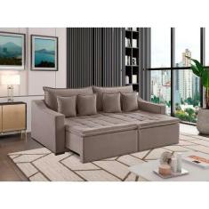 Imagem de Sofá 3 Lugares Retrátil e Reclinável Amy Veludo Bege Claro 214 cm - Es