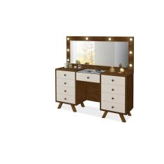 Imagem de Penteadeira Camarim Mila 9 gavetas led espelho pés de madeira Malbec/Off White