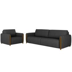 Imagem de Conjunto Decorativo Poltrona E Sofá 223cm Maceió Pu Preto G45 - Gran B