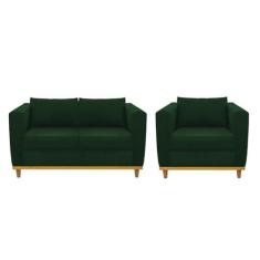 Imagem de Kit Sofá 2 Lugares e Poltrona Europa Suede Verde AM Decor