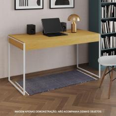 Imagem de Escrivaninha Industrial Madeira Padrão Office Canela Malta 137x53cm com Base em Ferro Branco
