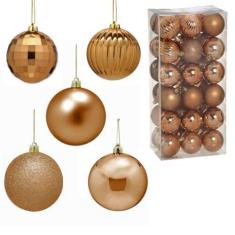 Imagem de Conjunto 18 Bolas Arvore Natal 6cm Brilhante Fosco Glitter Relevo Enfeite Natalino Premium Rose