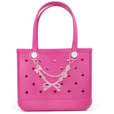 Imagem de QTKJ Acessórios de gravata borboleta para bolsa Bogg, corrente de 2 camadas para bolsa Bogg, decoração de contas delicadas rosa para bolsa Bogg, bolsa de praia de borracha, bolsa de ombro transversal,