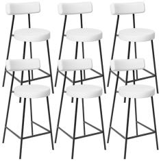 Imagem de Kit 06 Banquetas Baixas Para Cozinha Sala De Jantar Bar Bancada Milão L02 Facto Branco - Lyam Decor