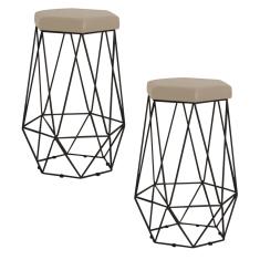 Imagem de Kit 2 Banqueta Decorativa Rubel Base  Veludo Bege - Gran Belo