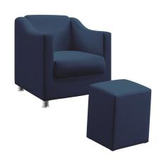 Imagem de Kit Poltrona Decorativa Tilla E Puff Izar Sued  Marinho Aradecor