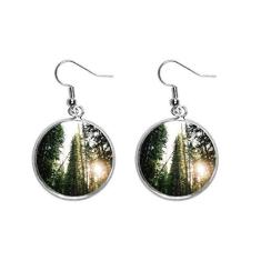 Imagem de Brinco feminino com pingente de prata e estampa florestal verde Cenário da natureza