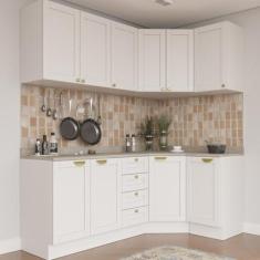 Imagem de Cozinha Modulada 6 Peças com Tampo 3 Aéreos 6 Portas e 3 Balcões Arizona Cabecasa Madeiramadeira Branco