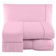 Imagem de Jogo De Lençol Percal Ponto Palito Queen 4 Peças Rosa - Casa Home