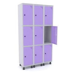 Imagem de Guarda Volume Roupeiro 9 Portas Aço Grp 503/9 Pandin Móveis Cinza/lilás