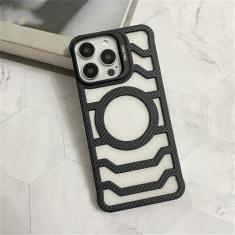 Imagem de Suporte de anel de lente magnética capa de telefone de dissipação de calor oca para iPhone 15 14 13 12 Pro Max sem moldura à prova de choque capa para PC, transferência de água preta, para i