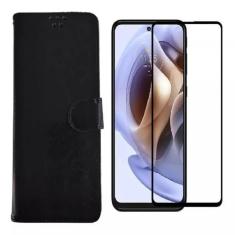 Imagem de Capa Carteira Preta + Película Vidro 3D Para Motorola G23 - R&M Acesso